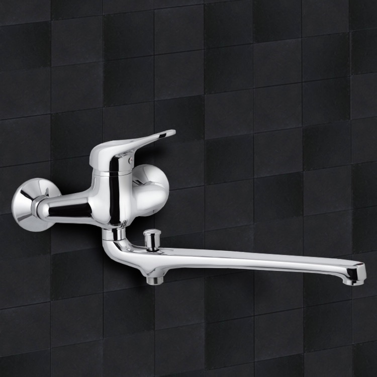 Remer K46 Chrome Wall Mount Tub Faucet with Long Swivel Spout